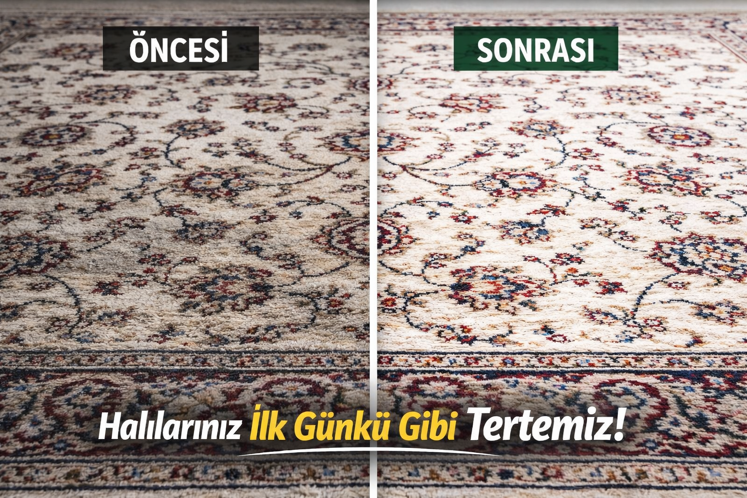 İzmir halı yıkama öncesi ve sonrası karşılaştırma